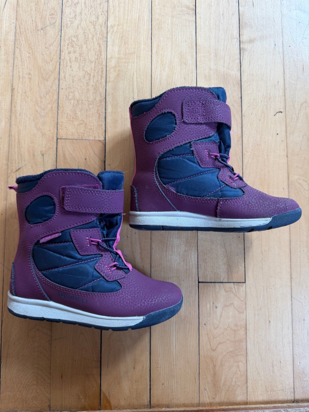 Merrell Purple & Navy Winter Boots with Velcro Strap - Snow Bank Jr - Waterproof